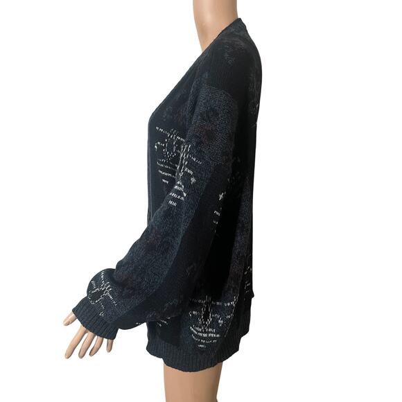 Vintage Expressions Cardigan Sweater Unisex XL Black Gray Knit Acrylic Oversized - Picture 7 of 15